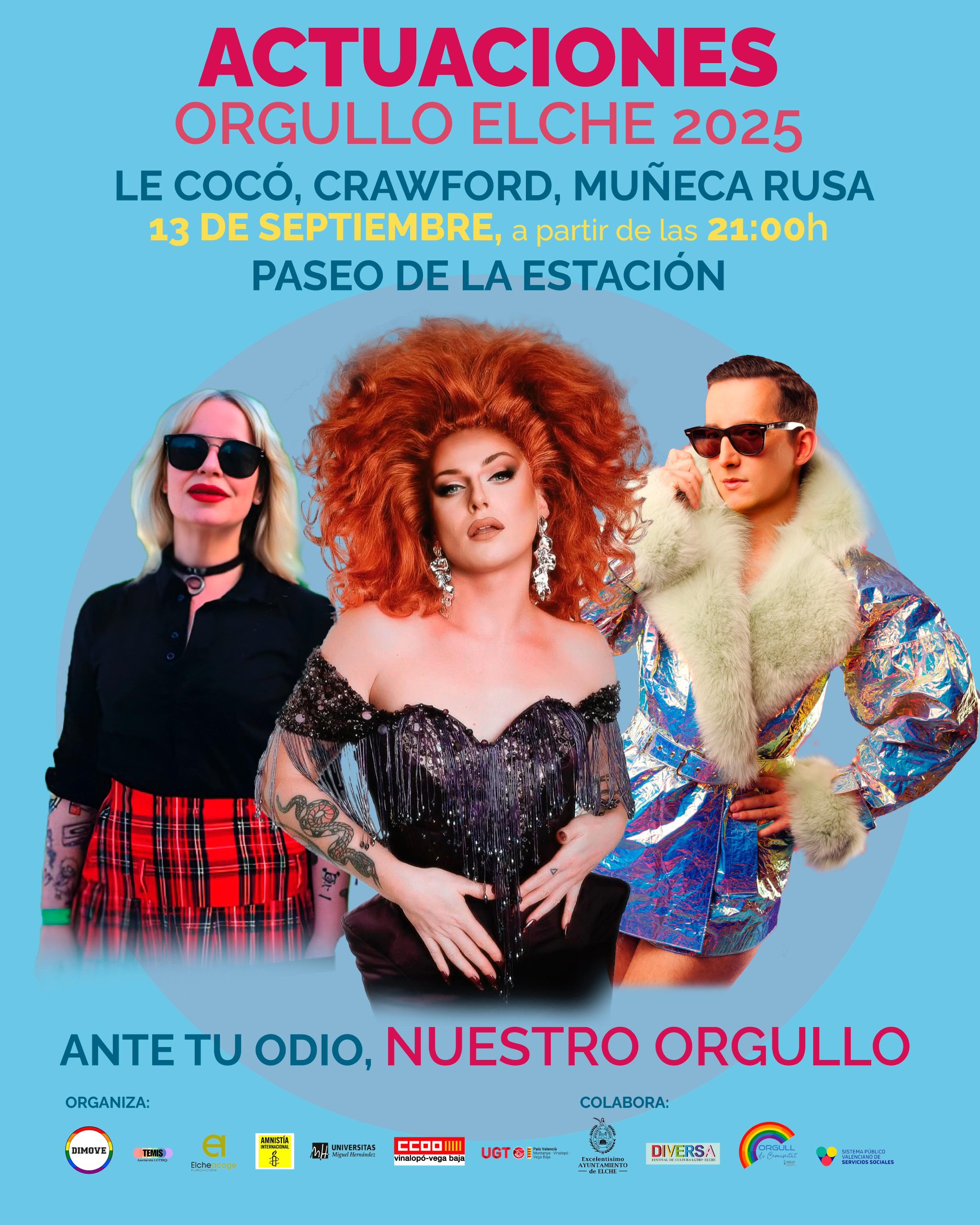 Actuaciones Orgullo Elche 2025 Le Cocó, Crawford y Muñeca Rusa - Orgullo Elche 2025